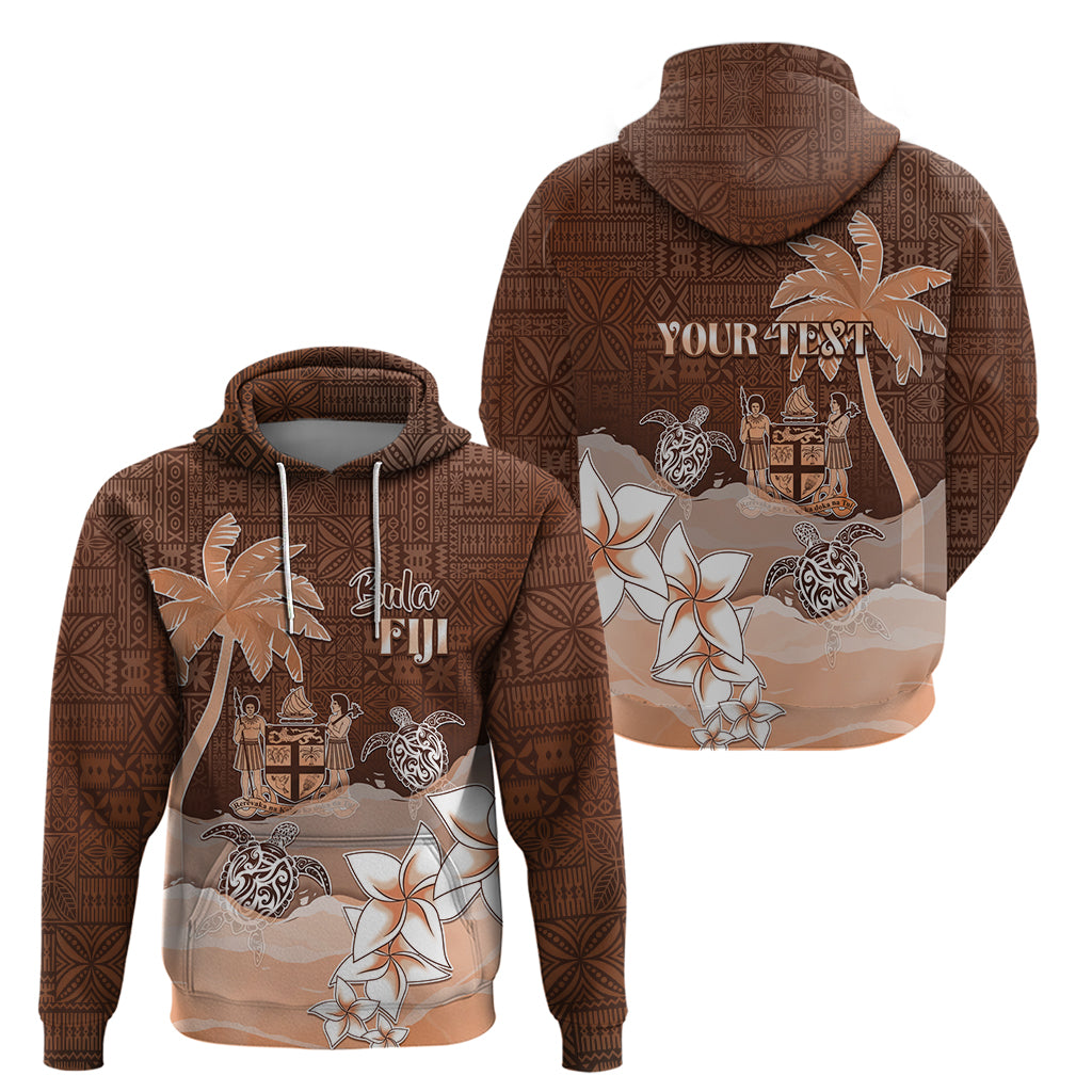 Personalised Bula Fiji Zip Hoodie Fijian Masi Pattern With Brown Coat Of Arms LT05 - Polynesian Pride