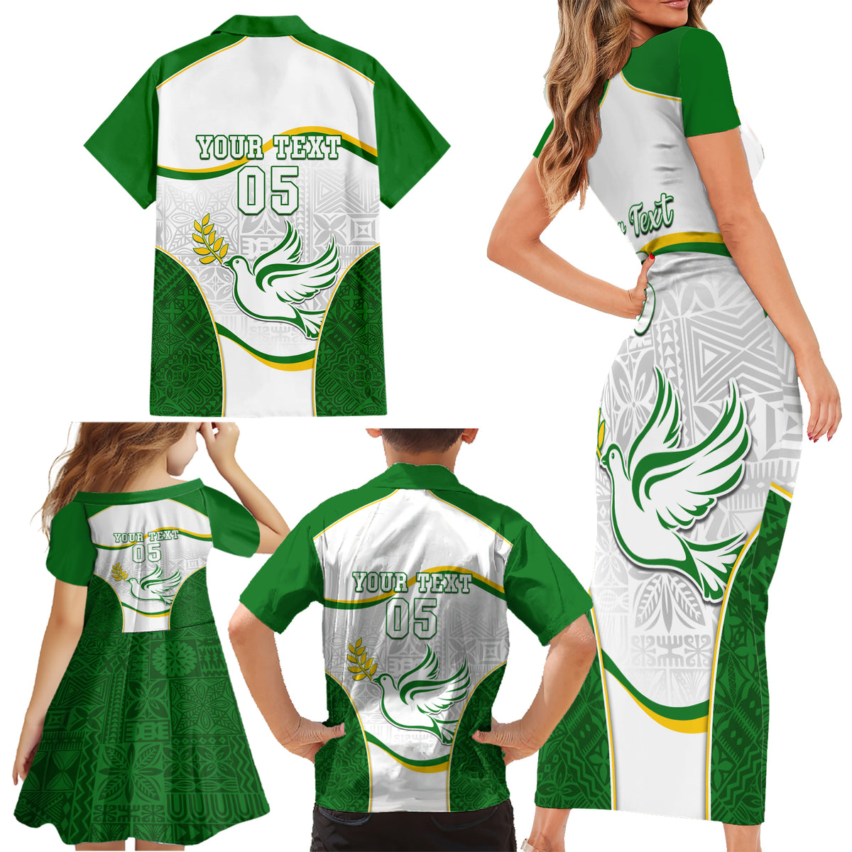 Custom Tailevu Rugby Family Matching Short Sleeve Bodycon Dress and Hawaiian Shirt Fiji Tapa Pattern LT05 - Polynesian Pride