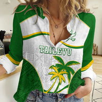 Custom Tailevu Rugby Women Casual Shirt Fiji Tapa Pattern LT05 Female Green - Polynesian Pride