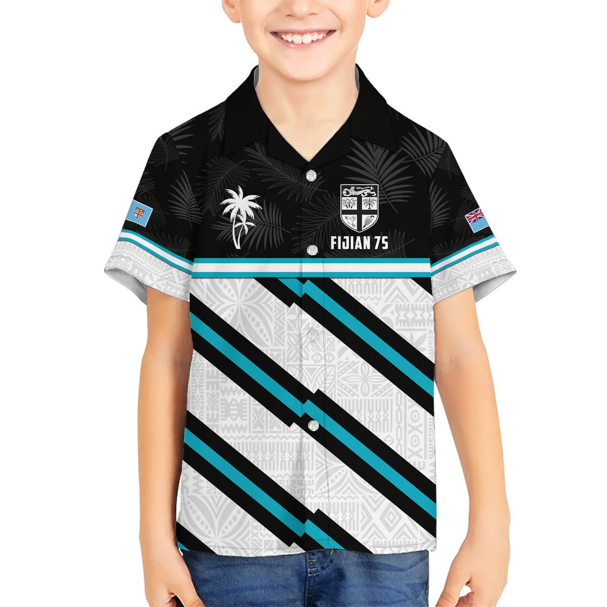 Custom Fiji Rugby Family Matching Short Sleeve Bodycon Dress and Hawaiian Shirt Fijian 7s With Tapa Pattern LT05 Son's Shirt White - Polynesian Pride