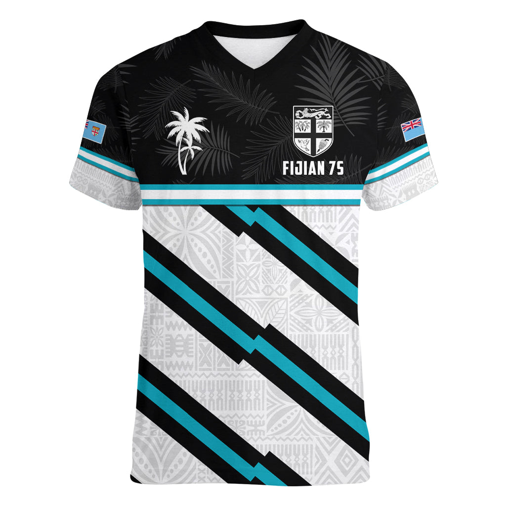 Custom Fiji Rugby Women V Neck T Shirt Fijian 7s With Tapa Pattern LT05 Female White - Polynesian Pride