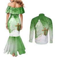 Happy Palm Sunday Couples Matching Mermaid Dress and Long Sleeve Button Shirt With Polynesian Pattern LT05 - Polynesian Pride