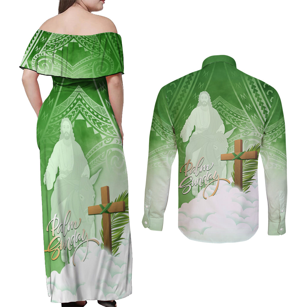 Happy Palm Sunday Couples Matching Off Shoulder Maxi Dress and Long Sleeve Button Shirt With Polynesian Pattern LT05 - Polynesian Pride