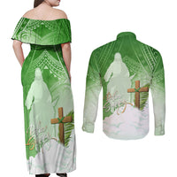 Happy Palm Sunday Couples Matching Off Shoulder Maxi Dress and Long Sleeve Button Shirt With Polynesian Pattern LT05 - Polynesian Pride