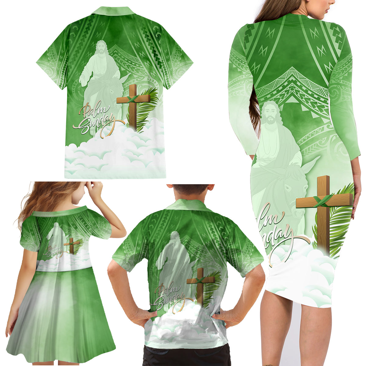 Happy Palm Sunday Family Matching Long Sleeve Bodycon Dress and Hawaiian Shirt With Polynesian Pattern LT05 - Polynesian Pride