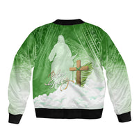 Happy Palm Sunday Sleeve Zip Bomber Jacket With Polynesian Pattern LT05 - Polynesian Pride