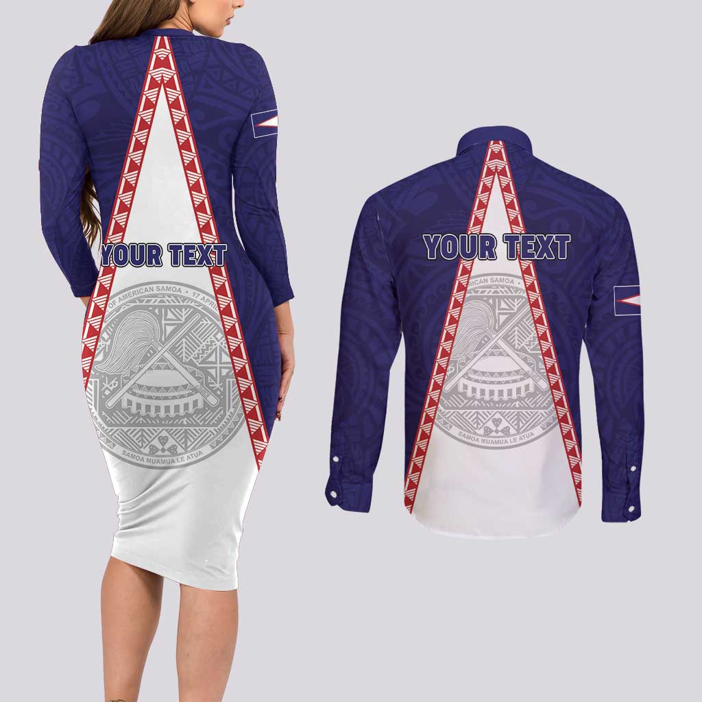 Personalised American Samoa Flag Day Couples Matching Long Sleeve Bodycon Dress and Long Sleeve Button Shirt Flag Style