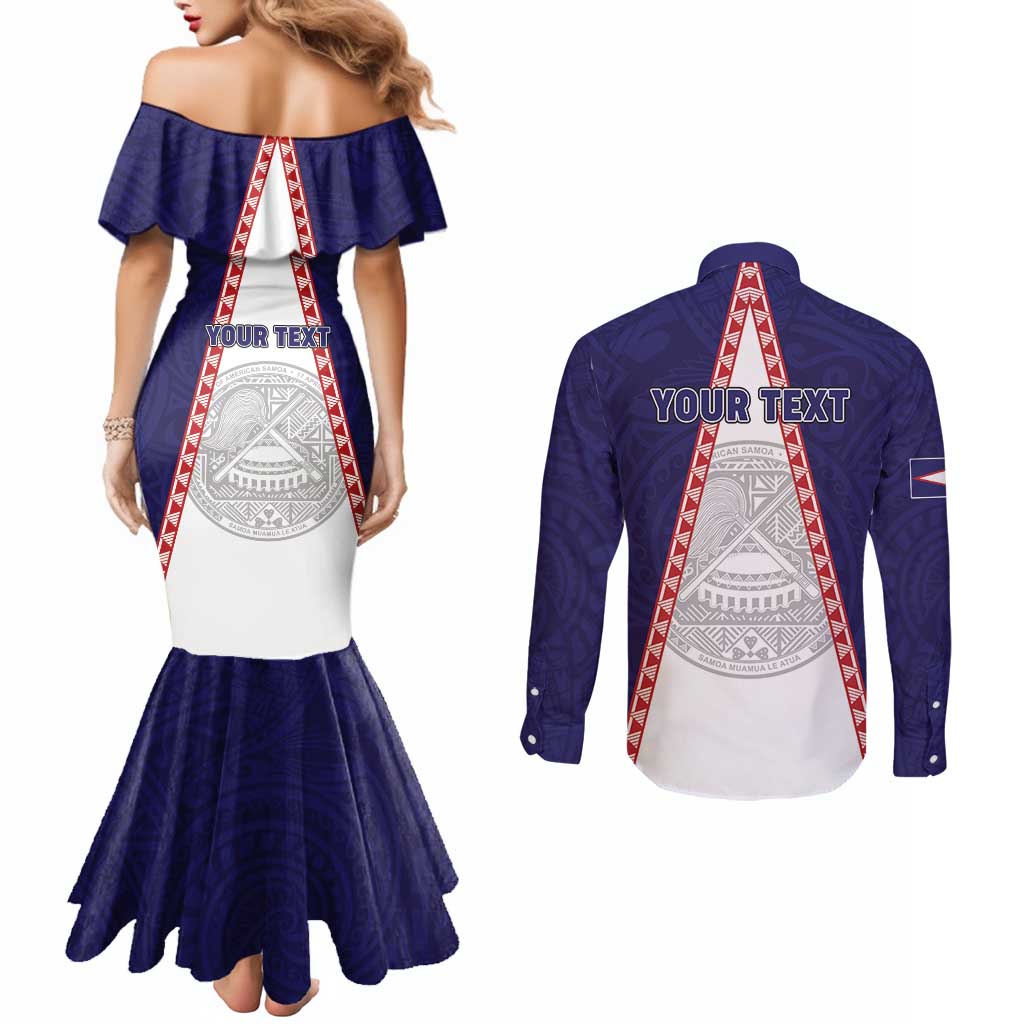 Personalised American Samoa Flag Day Couples Matching Mermaid Dress and Long Sleeve Button Shirt Flag Style