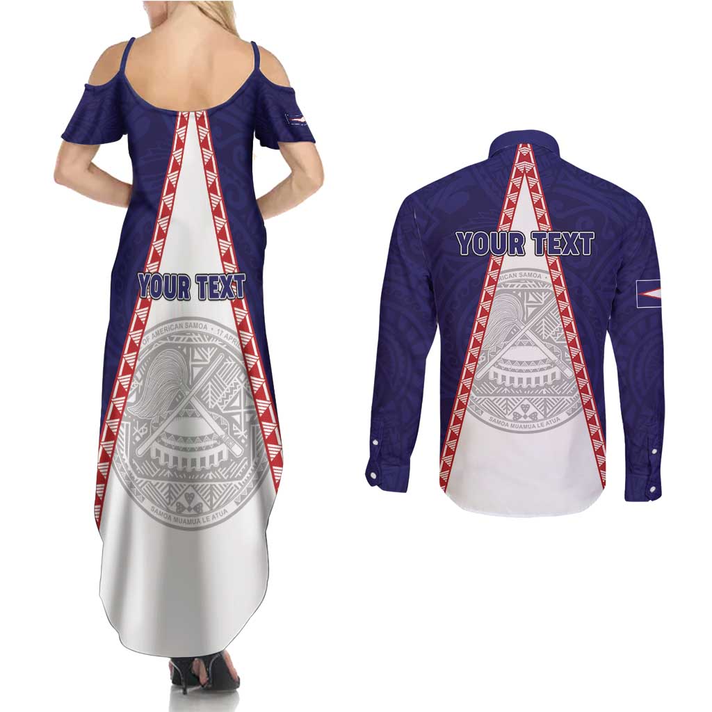 Personalised American Samoa Flag Day Couples Matching Summer Maxi Dress and Long Sleeve Button Shirt Flag Style