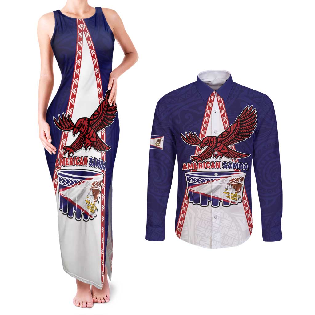 Personalised American Samoa Flag Day Couples Matching Tank Maxi Dress and Long Sleeve Button Shirt Flag Style