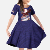 Personalised American Samoa Flag Day Family Matching Off The Shoulder Long Sleeve Dress and Hawaiian Shirt Flag Style