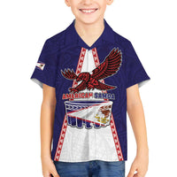 Personalised American Samoa Flag Day Family Matching Off The Shoulder Long Sleeve Dress and Hawaiian Shirt Flag Style
