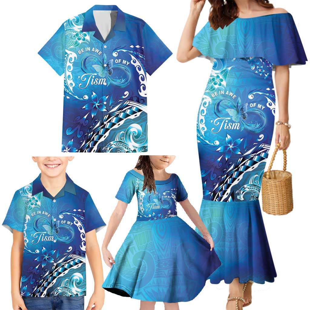 Polynesia Autism Awareness Family Matching Mermaid Dress and Hawaiian Shirt Be In Awe Of My 'Tism