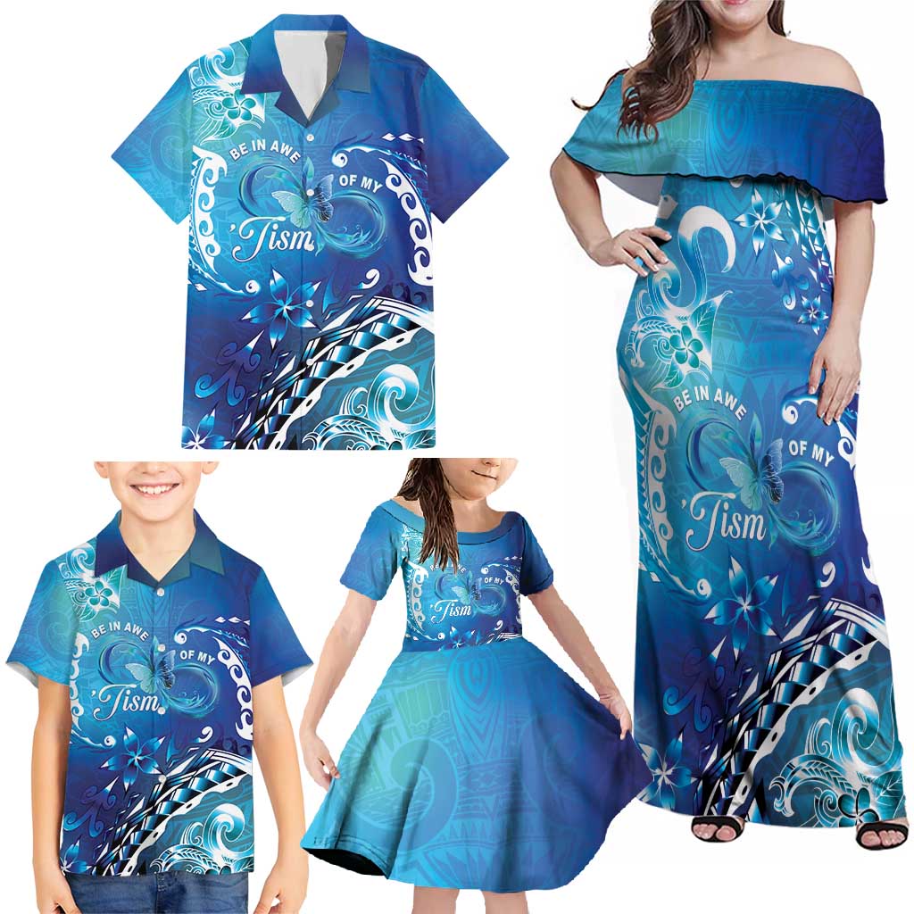 Polynesia Autism Awareness Family Matching Off Shoulder Maxi Dress and Hawaiian Shirt Be In Awe Of My 'Tism