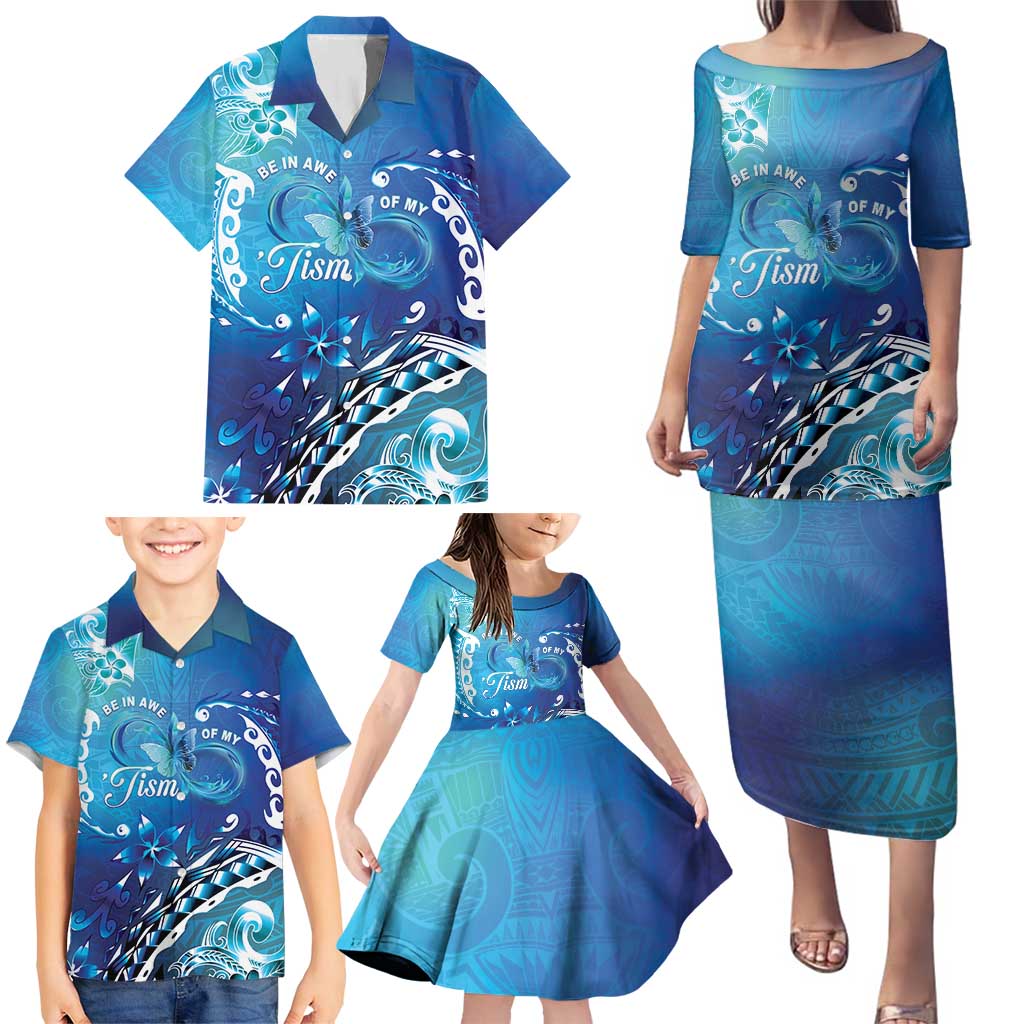 Polynesia Autism Awareness Family Matching Puletasi and Hawaiian Shirt Be In Awe Of My 'Tism