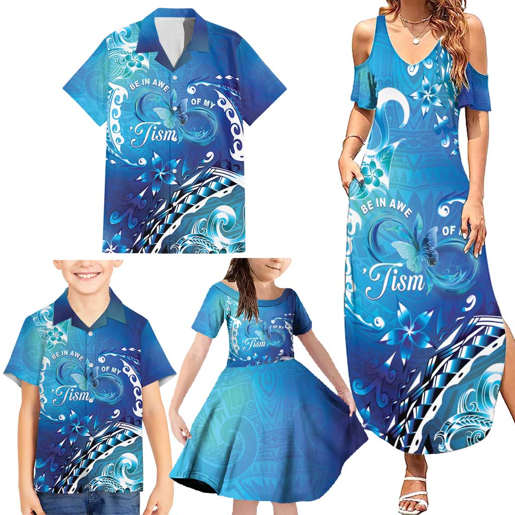 Polynesia Autism Awareness Family Matching Summer Maxi Dress and Hawaiian Shirt Be In Awe Of My 'Tism