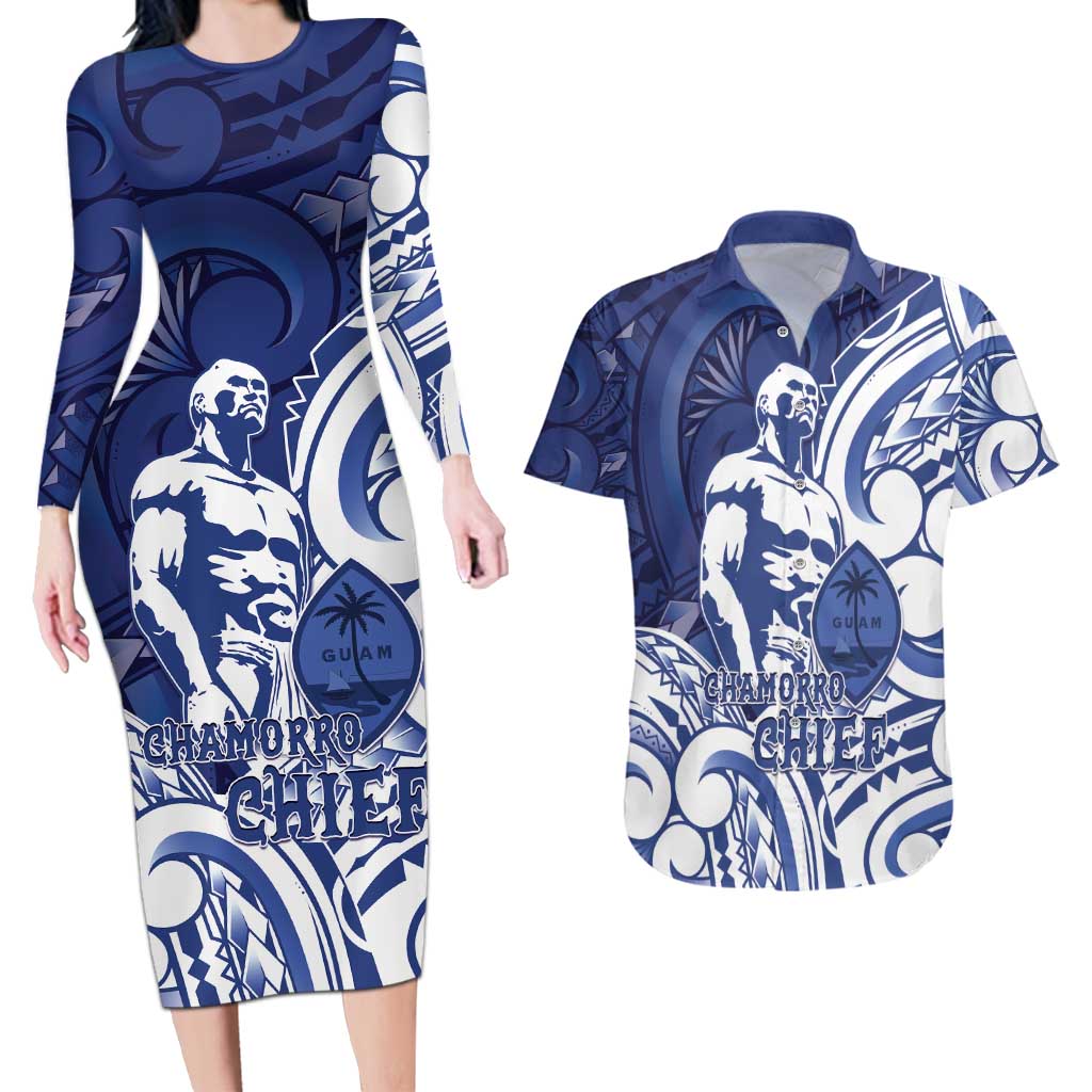 Guam Chief Kepuha Couples Matching Long Sleeve Bodycon Dress and Hawaiian Shirt Chamorro Pride