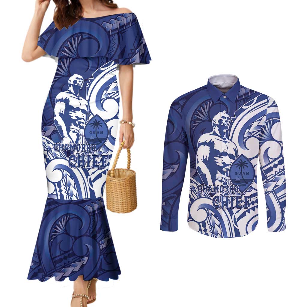 Guam Chief Kepuha Couples Matching Mermaid Dress and Long Sleeve Button Shirt Chamorro Pride
