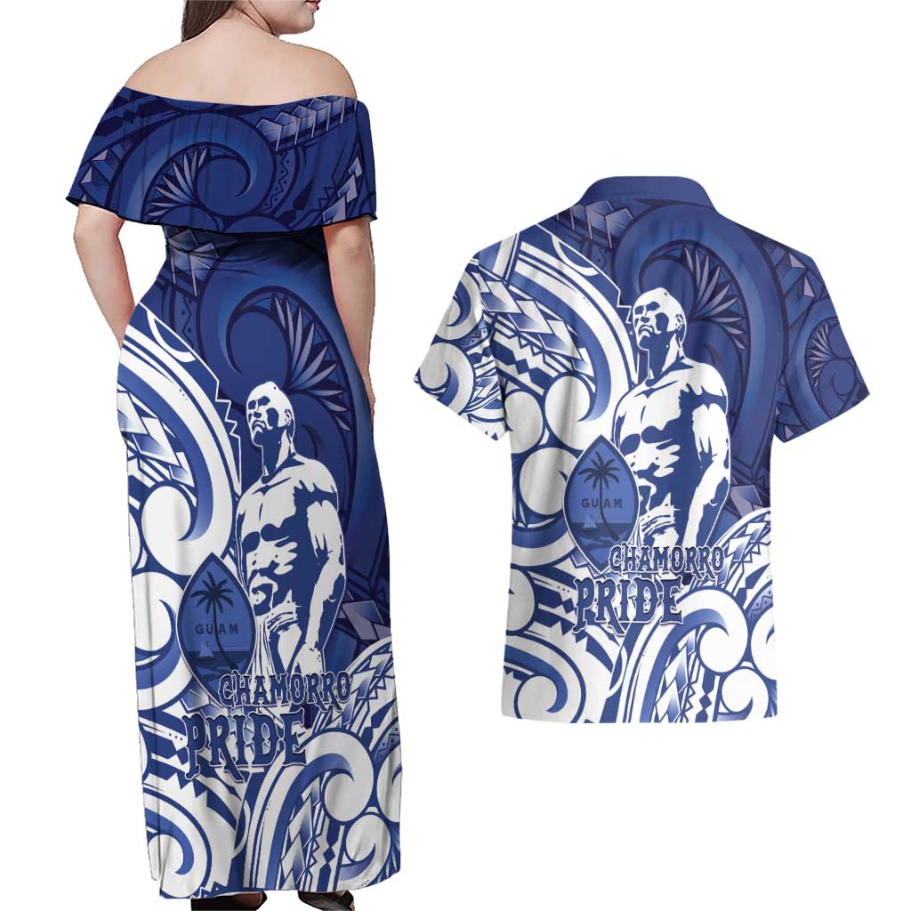 Guam Chief Kepuha Couples Matching Off Shoulder Maxi Dress and Hawaiian Shirt Chamorro Pride
