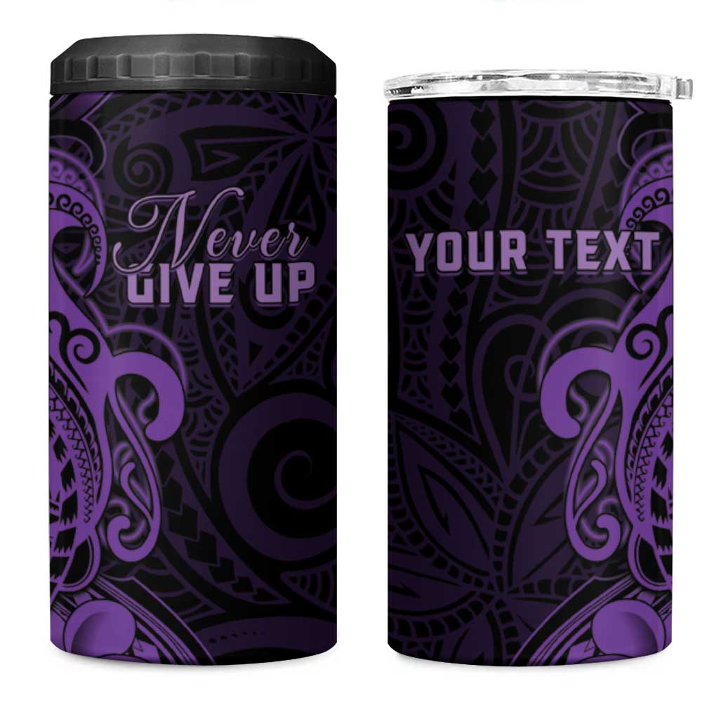 Personalised Lupus Warrior 4 in 1 Can Cooler Tumbler Never Give Up Polynesian Style LT05 One Size: 16 oz Purple - Polynesian Pride