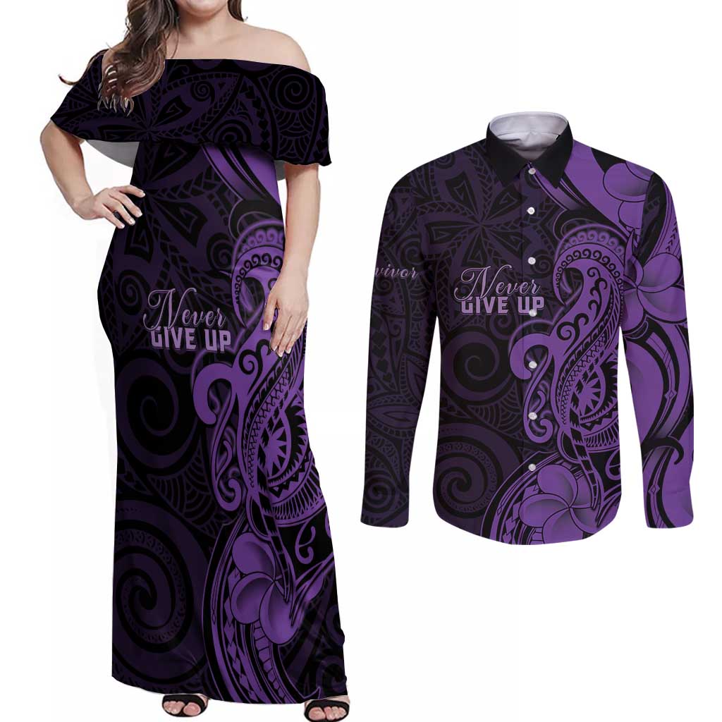 Personalised Lupus Warrior Couples Matching Off Shoulder Maxi Dress and Long Sleeve Button Shirt Never Give Up Polynesian Style