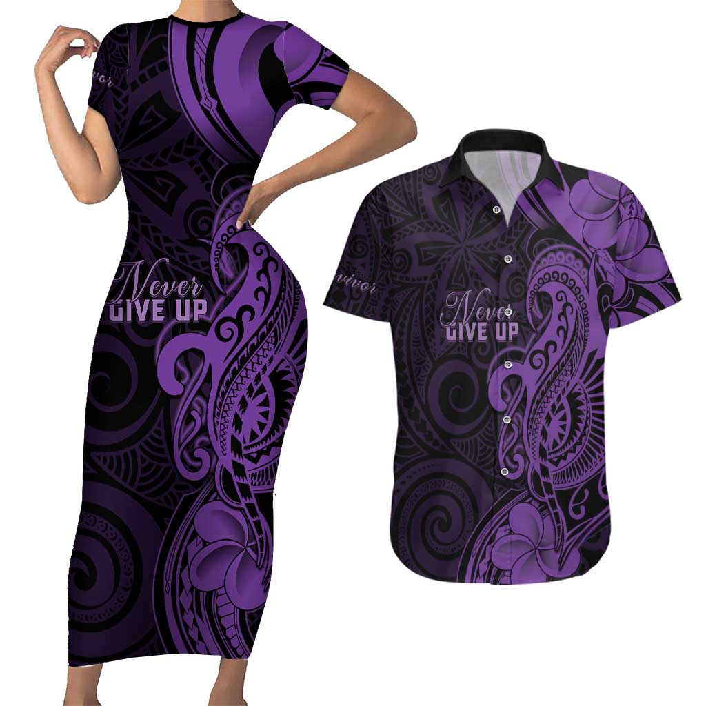 Personalised Lupus Warrior Couples Matching Short Sleeve Bodycon Dress and Hawaiian Shirt Never Give Up Polynesian Style