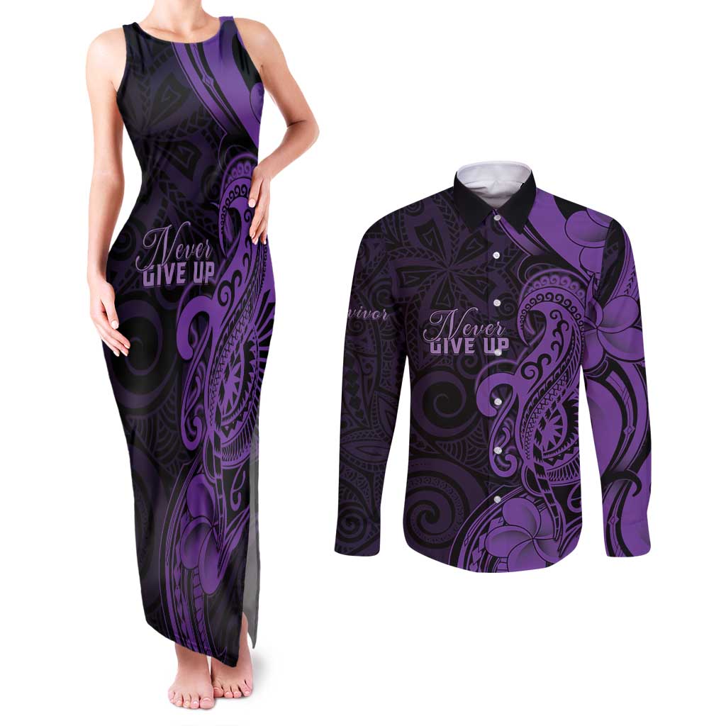 Personalised Lupus Warrior Couples Matching Tank Maxi Dress and Long Sleeve Button Shirt Never Give Up Polynesian Style