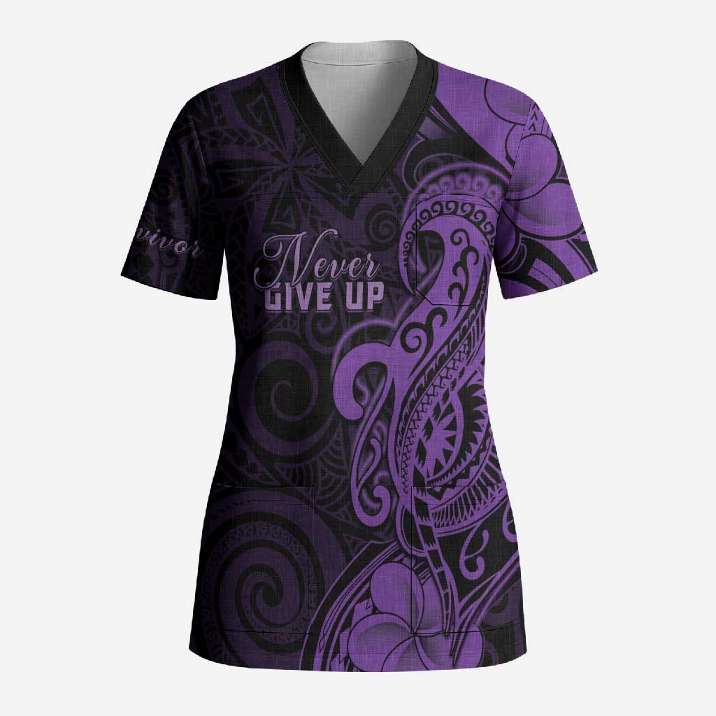 Personalised Lupus Warrior Scrub Top Never Give Up Polynesian Style