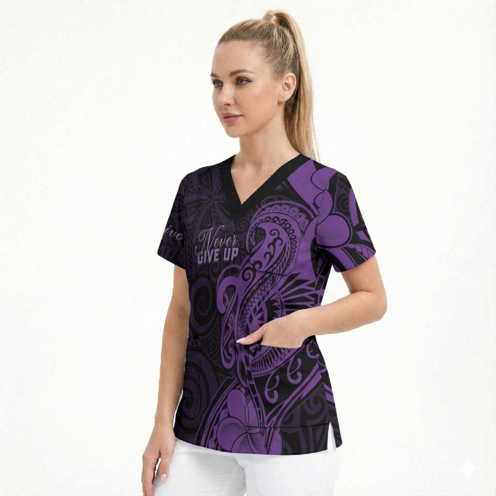 Personalised Lupus Warrior Scrub Top Never Give Up Polynesian Style
