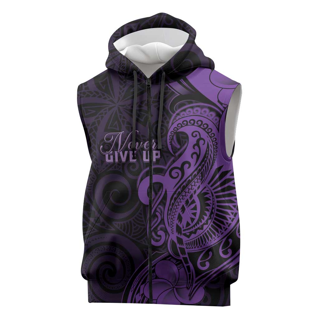Personalised Lupus Warrior Sleeveless Zip Hoodie Never Give Up Polynesian Style