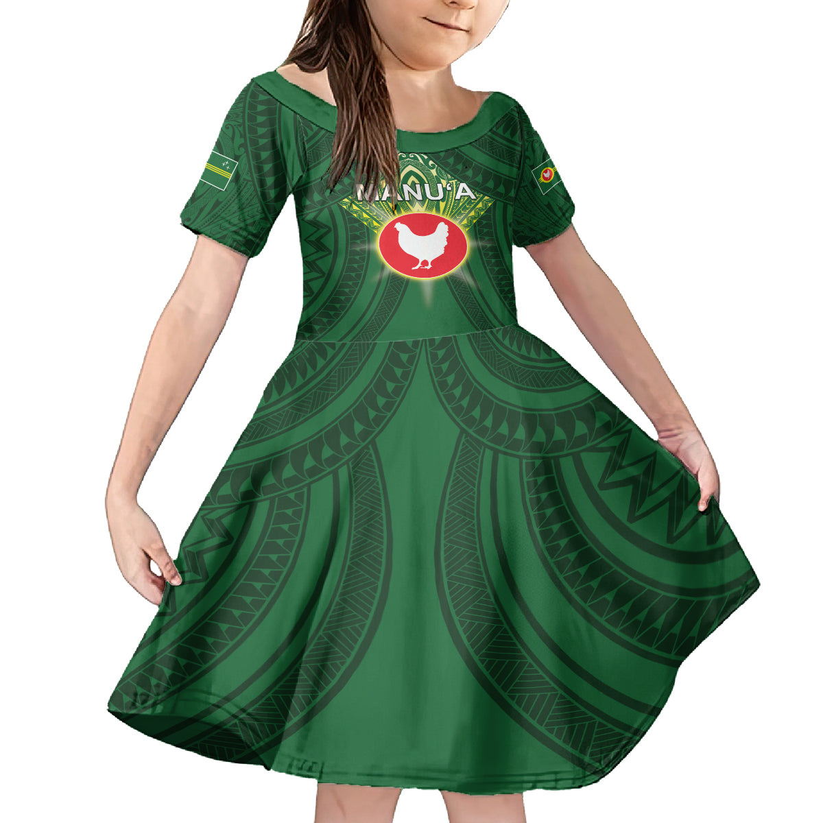 Personalized American Samoa Manu'a Cession Day Family Matching Tank Maxi Dress and Hawaiian Shirt With Polynesian Pattern LT05 Daughter's Dress Green - Polynesian Pride