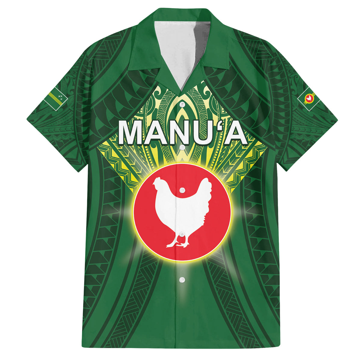 Personalized American Samoa Manu'a Cession Day Family Matching Tank Maxi Dress and Hawaiian Shirt With Polynesian Pattern LT05 Dad's Shirt - Short Sleeve Green - Polynesian Pride