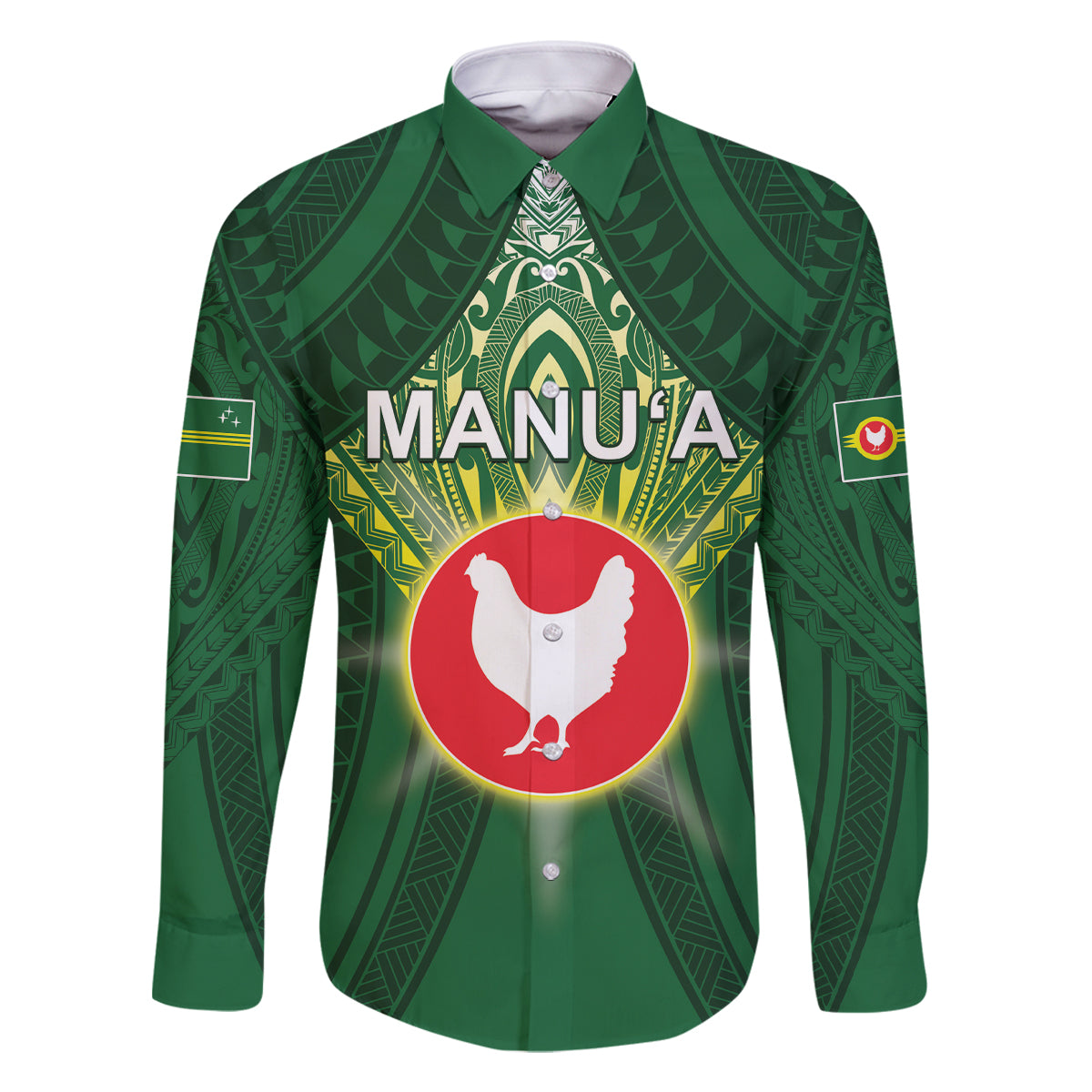 Personalized American Samoa Manu'a Cession Day Family Matching Tank Maxi Dress and Hawaiian Shirt With Polynesian Pattern LT05 Dad's Shirt - Long Sleeve Green - Polynesian Pride