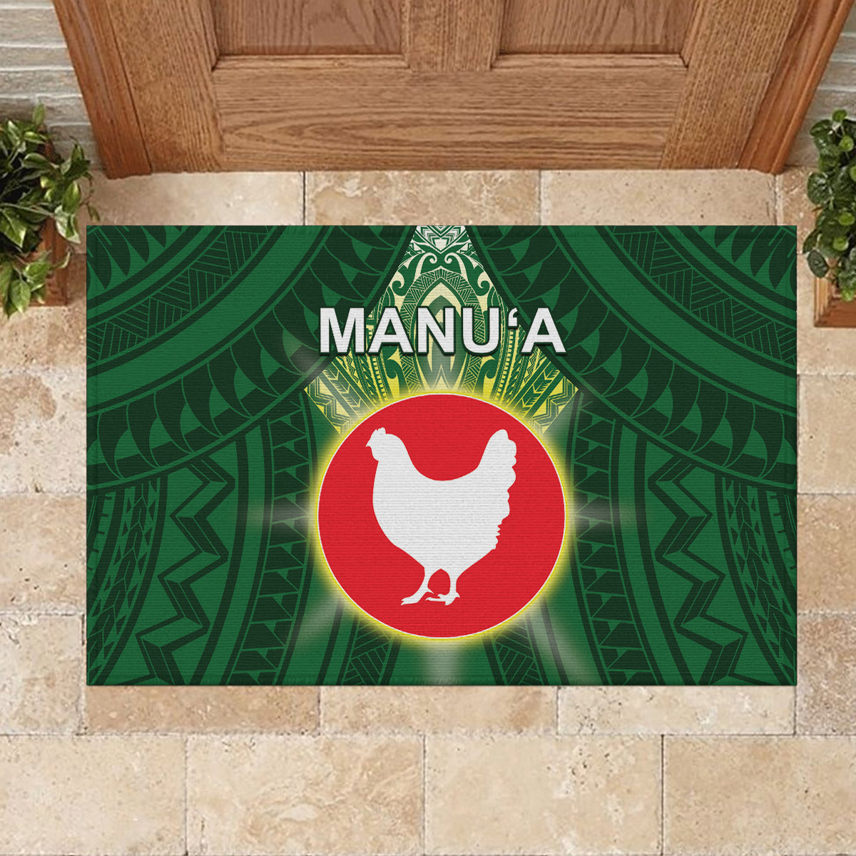American Samoa Manu'a Cession Day Rubber Doormat With Polynesian Pattern