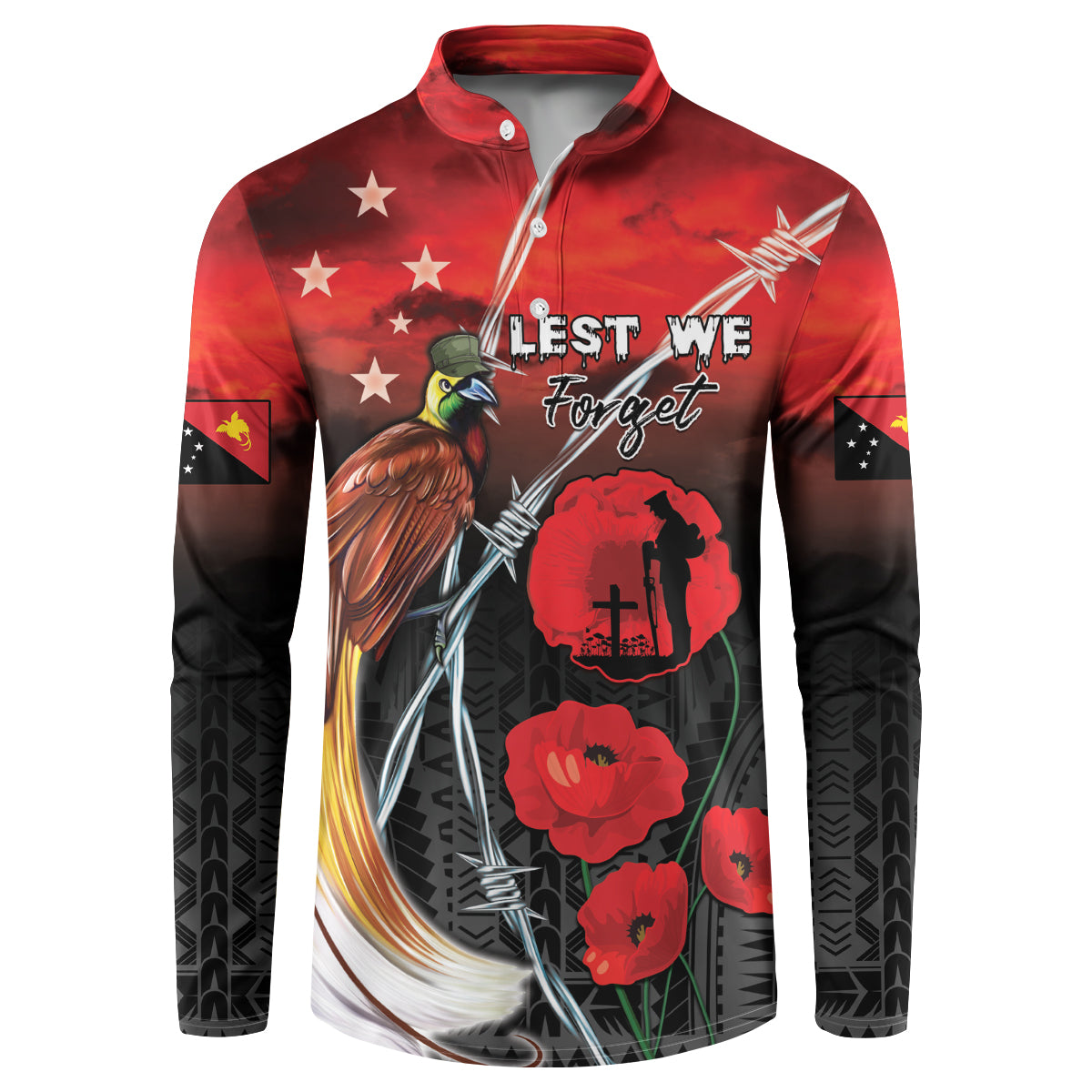 Papua New Guinea Remembrance Day Button Sweatshirt Lest We Forget