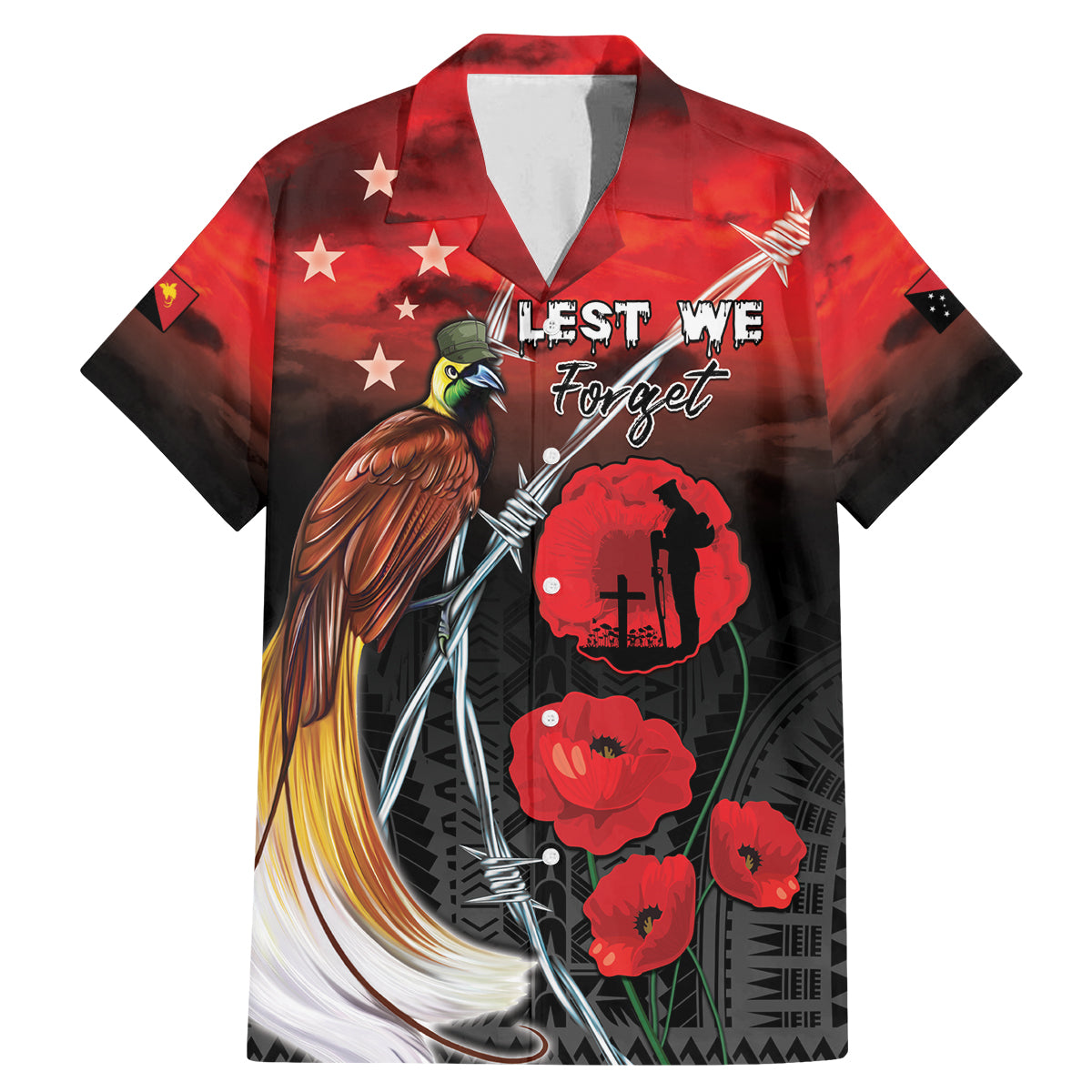 Papua New Guinea Remembrance Day Family Matching Mermaid Dress and Hawaiian Shirt Lest We Forget