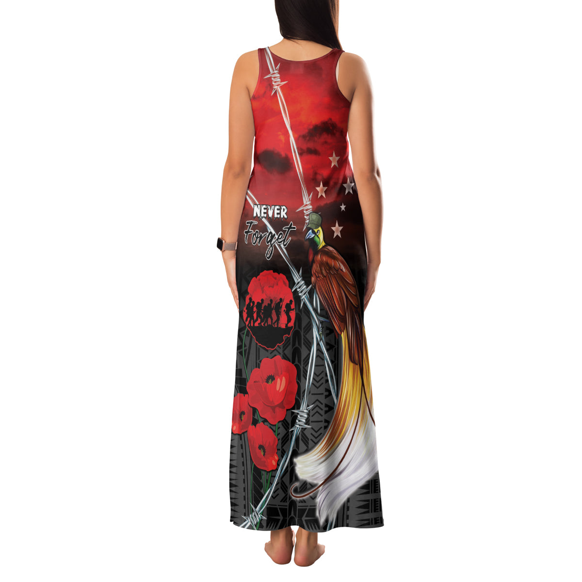 Papua New Guinea Remembrance Day Family Matching Tank Maxi Dress and Hawaiian Shirt Lest We Forget