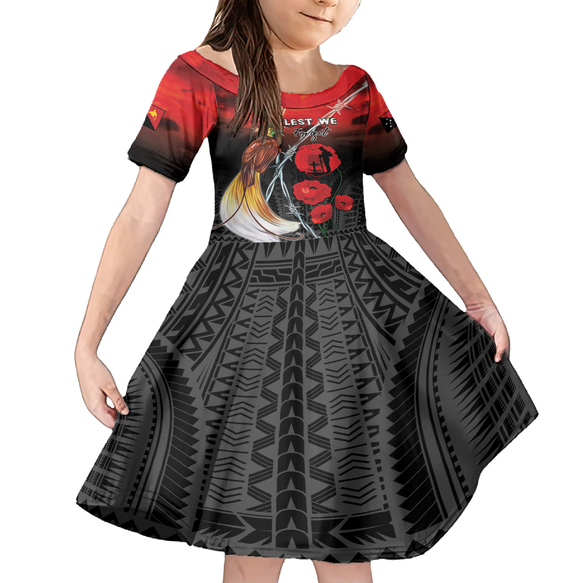 Papua New Guinea Remembrance Day Kid Short Sleeve Dress Lest We Forget