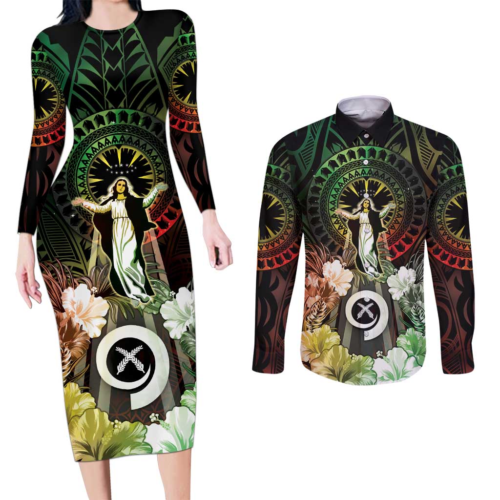 Vanuatu Happy Assumption Day Couples Matching Long Sleeve Bodycon Dress and Long Sleeve Button Shirt