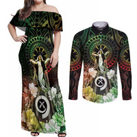 Vanuatu Happy Assumption Day Couples Matching Off Shoulder Maxi Dress and Long Sleeve Button Shirt