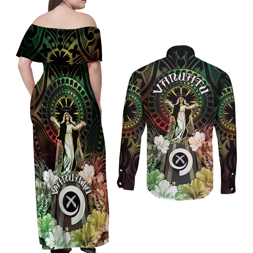 Vanuatu Happy Assumption Day Couples Matching Off Shoulder Maxi Dress and Long Sleeve Button Shirt