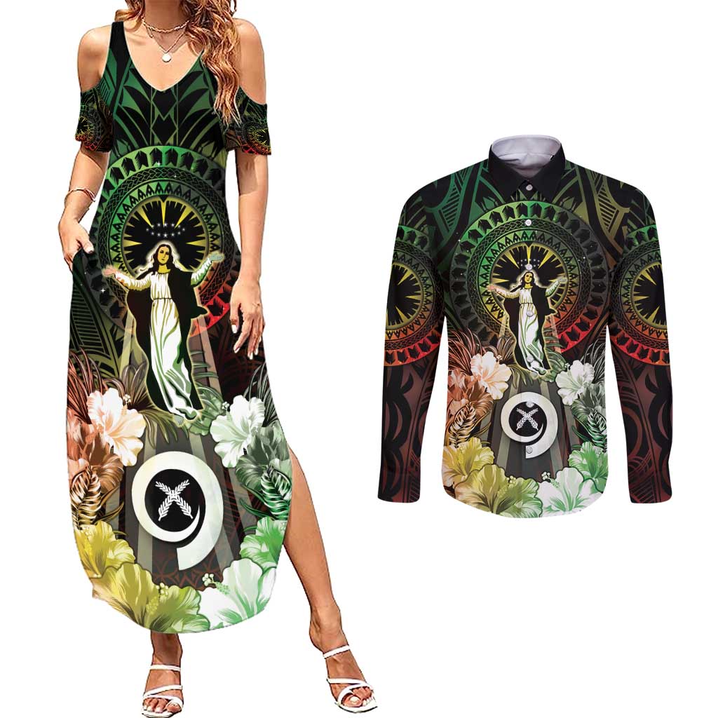 Vanuatu Happy Assumption Day Couples Matching Summer Maxi Dress and Long Sleeve Button Shirt