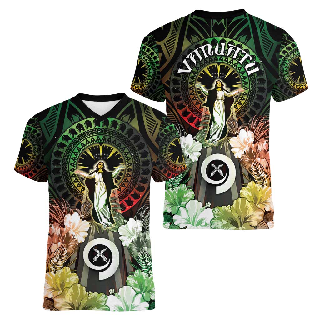 Vanuatu Happy Assumption Day Women V-Neck T-Shirt LT05 - Polynesian Pride