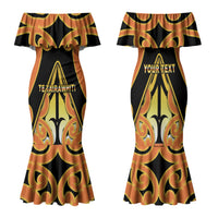 Personalised New Zealand Te Tairawhiti Family Matching Mermaid Dress and Hawaiian Shirt Maori Koru Pattern LT05 Mom's Dress Orange - Polynesian Pride