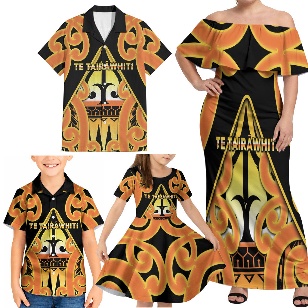 Personalised New Zealand Te Tairawhiti Family Matching Off Shoulder Maxi Dress and Hawaiian Shirt Maori Koru Pattern LT05 - Polynesian Pride