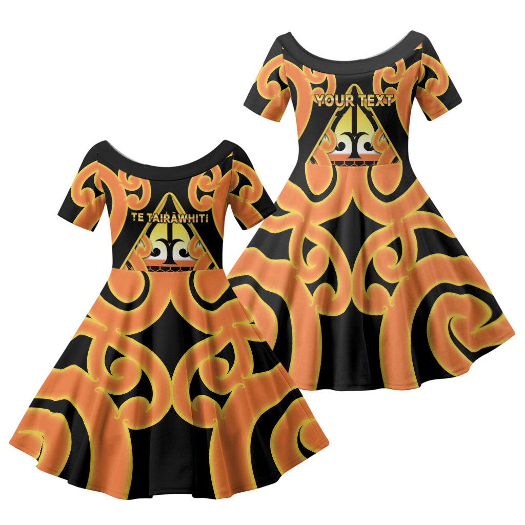 Personalised New Zealand Te Tairawhiti Family Matching Tank Maxi Dress and Hawaiian Shirt Maori Koru Pattern LT05 Daughter's Dress Orange - Polynesian Pride