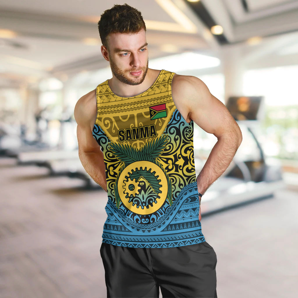 Vanuatu Sanma Province Men Tank Top Coat Of Arms And Namele Fern Polynesian Pattern LT05 - Polynesian Pride