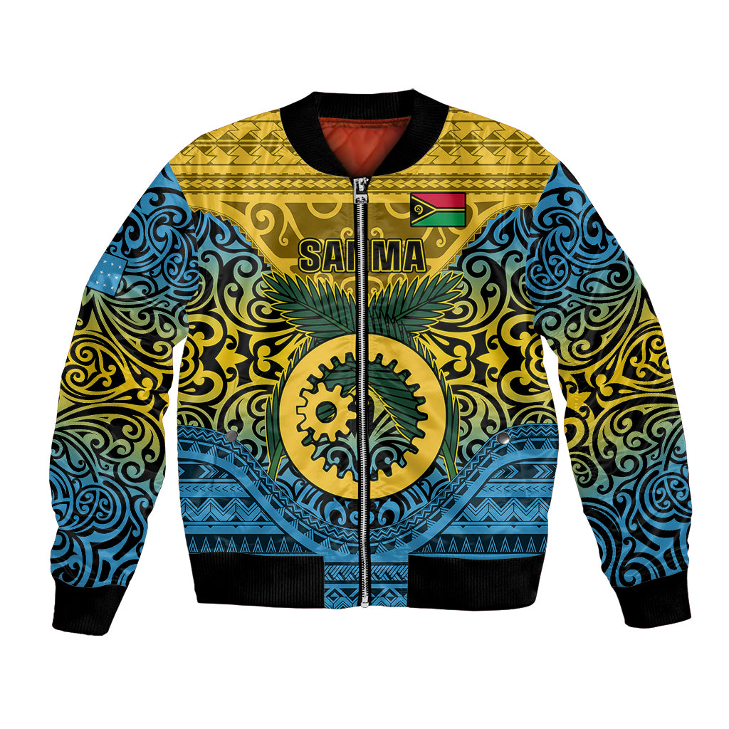 Personalized Vanuatu Sanma Province Bomber Jacket Coat Of Arms And Namele Fern Polynesian Pattern LT05 Unisex Yellow - Polynesian Pride
