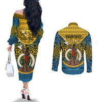 Personalized Vanuatu Sanma Province Couples Matching Off The Shoulder Long Sleeve Dress and Long Sleeve Button Shirts Coat Of Arms And Namele Fern Polynesian Pattern LT05 - Polynesian Pride