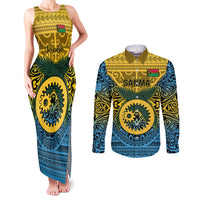 Personalized Vanuatu Sanma Province Couples Matching Tank Maxi Dress and Long Sleeve Button Shirts Coat Of Arms And Namele Fern Polynesian Pattern LT05 Yellow - Polynesian Pride
